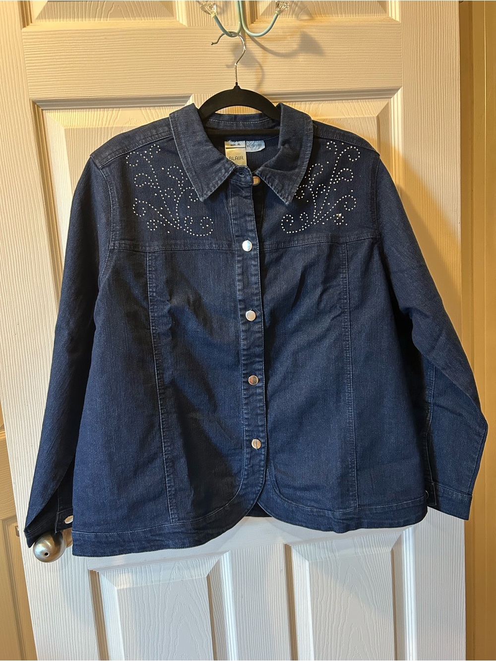Blair XL Navy Denim Jacket w/Rhinestone Yoke NWOT